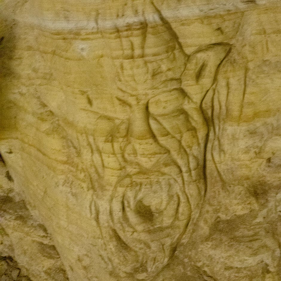 A carving on the interior wall of Devil's Throat Cave in Bulgaria
